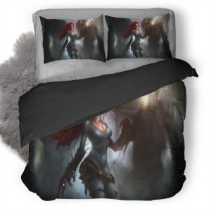 Women Warrior Long Hair Fantasy Girl 9D Duvet Cover and Pillowcase Set Bedding Set