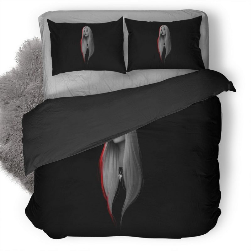 Women White Long Hairs Dark Minimalism 5A Duvet Cover and Pillowcase Set Bedding Set