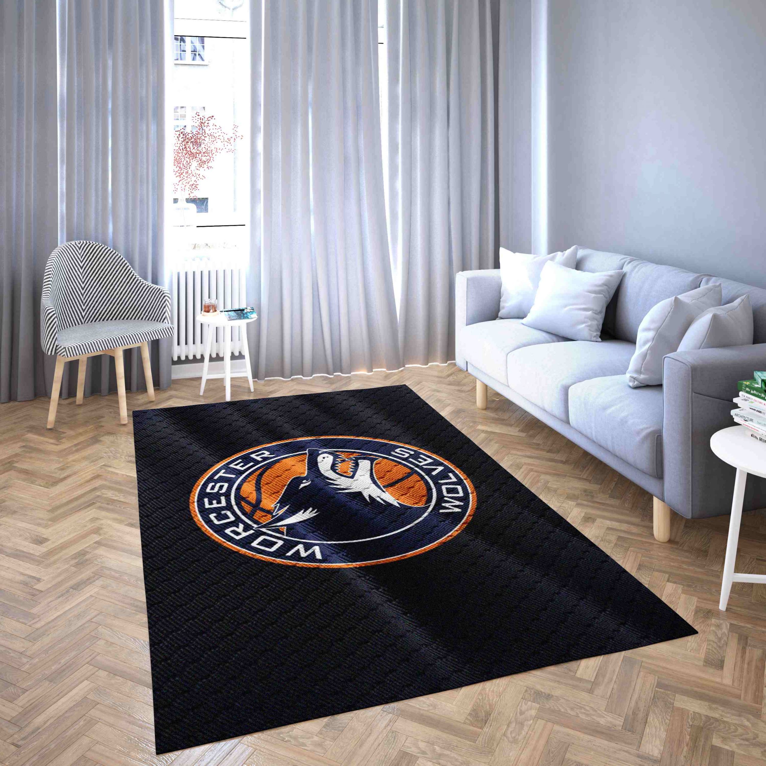 Worcester Wolves Basketball Club Logo Black Combined Design Carpet Living Room Rugs