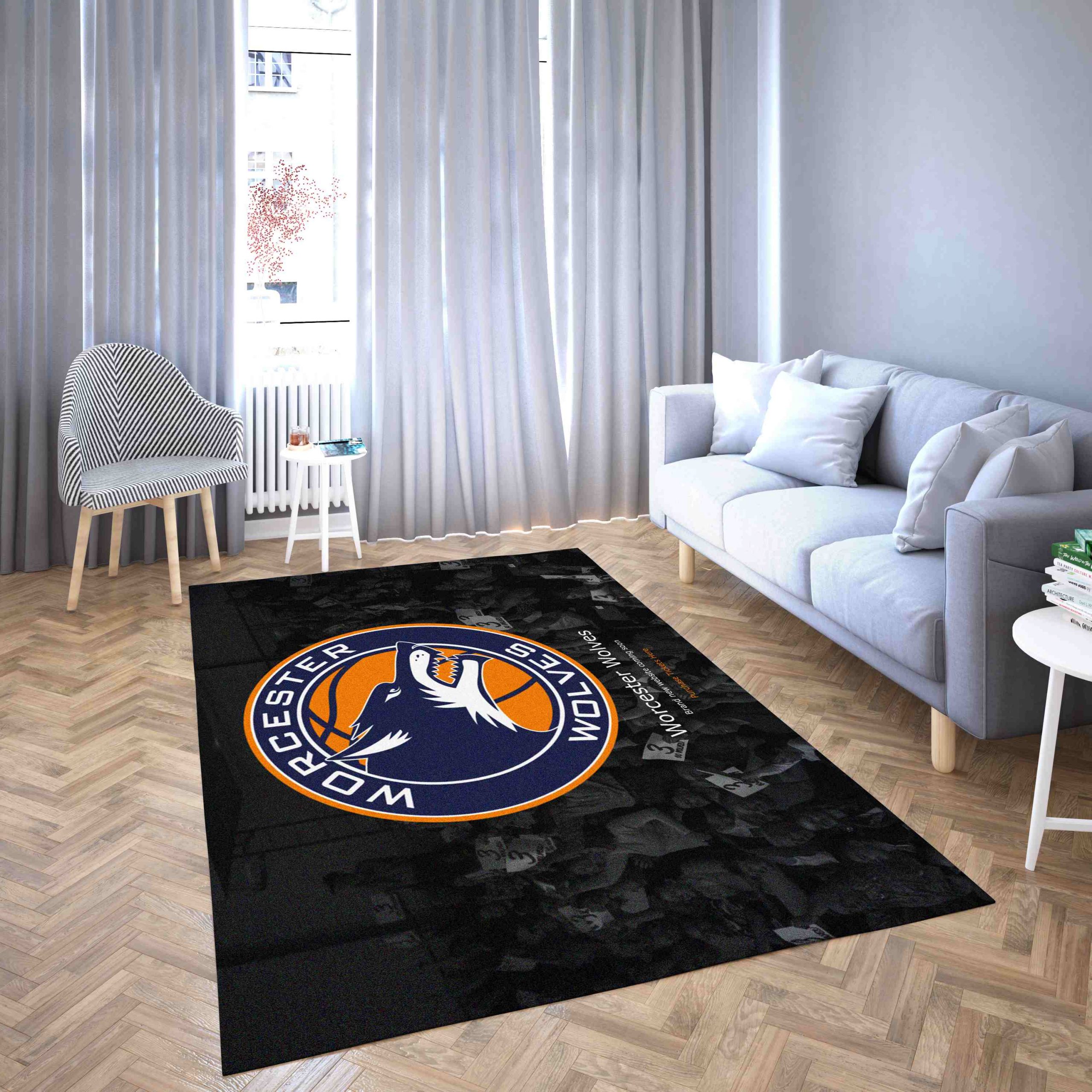 Worcester Wolves Basketball Club Logo Blue And Black Creative Carpet Living Room Rugs